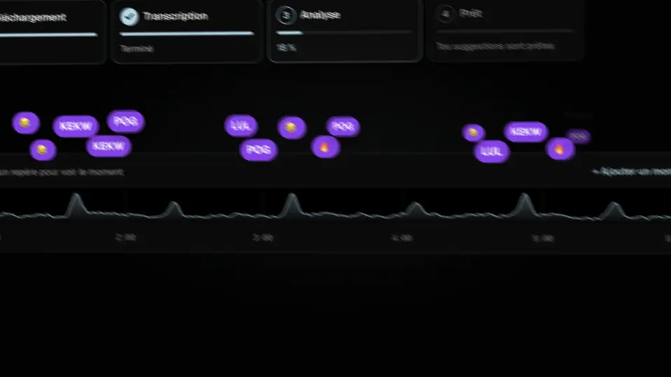 Timeline de la VOD : transcription et pics d’activité du chat